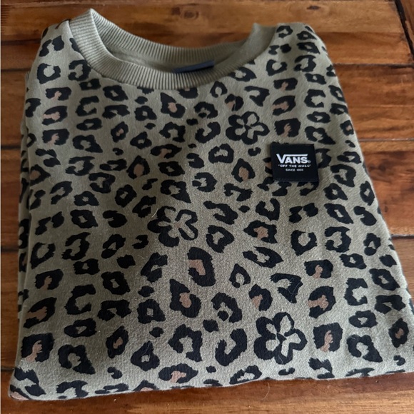 Vans Tops - Vans leopard print olive green crewneck